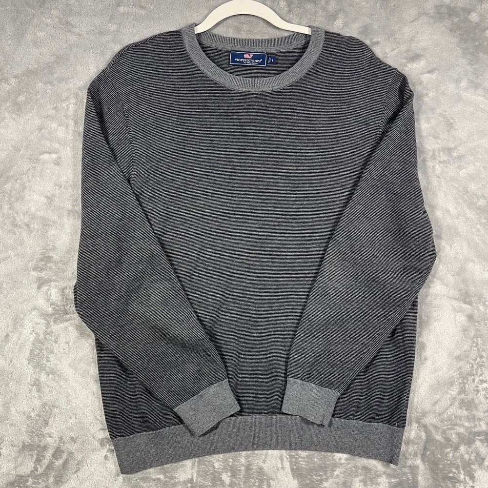 Vineyard Vines Men's Striped Crewneck Sweater Size L Gray Classic‎ Knit Pullover